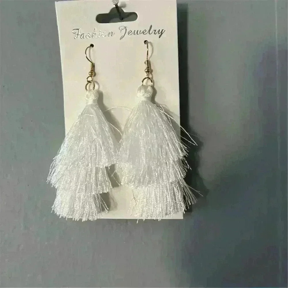 B1G1 White 3-Layer Tassel Dangle Earrings Boho Chic Fashion Jewelry